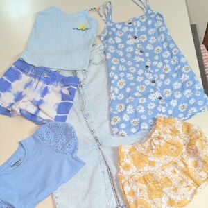 Blue Daisy Button-Front Dress + Light Blue Mix (Set of Summer Tops & Shorts)
